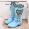 Laarzen Winter Meisjes Hoge Hakken Sneeuwlaars Mode Pluche Kinderjurk Glitter Prinses Leer Halverwege de kuit Warme Kinderen Vlinder