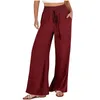 Pantaloni da donna a gamba larga in lino per donna con coulisse in vita elastica pantaloni casual larghi 2024 Summer Beach tinta unita lunghi