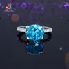 Anéis de cluster Peacock Star Solid 925 Sterling Silver 4 Blue Oval Anniversary Ring CFR8303