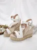 One word buckle lady slope heel platform sandal style strawwoven highheeled muffin Roman shoes European and n 240328