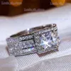 Band Rings Huitan Princess Cut Cubic Zirconia Women Rings Gold Color/Silver Color Luxury Wedding Party Accessories Fashion Smycken Size5-13 T240330