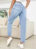 Frauen Jeans Benuynffy Frau Streetwear Hohe Elastische Taille Gerade Bein Zerrissene Denim Hosen Mode Vintage Mom Für Frauen 2024