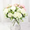 Decorative Flowers Wreaths Pink Silk Peony Artificial Flowers Rose Wedding Home DIY Decor High Quality Big Bouquet Foam Accessories Craft White Fake FlowerL2403