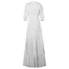 Abiti casual Abbigliamento da donna elegante Boho Holiday Lace Scava fuori Vestito estivo Manica a sbuffo Solido scollo a V Abito maxi Taglia grande Bianco