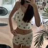 Survêtements pour femmes Cartoon Imprimer Kawaii 2 pièces Ensemble Femmes Pyjamas Y2K Rétro Sans Manches Camisole Crop Tops Boutons Shorts Confortable Loungewear