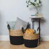Laundry Bags Set Of 2 Round Storage Basket Braided Seagrass & Cotton Rope (LG MD) Natural Black