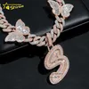 New design hip hop jewelry Iced out custom vvs moissanite diamond butterfly cuban chain with name initial letter pendant