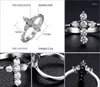 Cluster Rings Women Bling Stone Cross Ring Stainless Steel Zirconia Wedding Engagement Prayer Jewelry Gift R637G