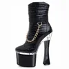 Dance Shoes Ladies 8 Inch Motorcycle Boots 18-20 Cm Chain Decor Platform Heels Party Stage Performance Ankle