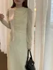 Casual Kleider Alien Kitty Französisch Elegante Dünne Samt Langes Kleid Frauen Chic Party Puff Sleeve Bodycon Winter Sanfte Büro Dame jäten