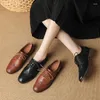 Casual Shoes 2024 Spring Women Pumps Natural Leather Plus Size 22-26.5cm Vintage Cowhide Pigskin Full Loafers Brogue