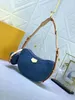 2024 Designer Bolsa Mulheres M46856 Ombro Crossbody Sacos Clássicos Vintage Couro Underarm Half Moon Bolsa Denim Tecido Redondo Zipper Ervilha