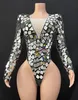 Novo Sparkly Sier Mirrors Bodysuit Sexy LgSleeves_eotard Gogo Stage Performance BirthdayCelebrate Dance Costume Rave Outfit Y4KH #