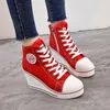 Casual Schuhe Keilabsatz für Frauen 2024 Leinwand seitlicher Reißverschluss High Lace Up Damen Erhöhung Damen