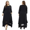 Femmes mode solide grande taille Maxi robe O décolleté Perspective manches longues ample noir 240322