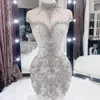 Arabiska aso ebi lyxiga pärlstav kristaller bröllopsklänning hög hals sjöjungfru brudklänningar ren nackbröllopsklänningar plus storlek vestidos de noiva 2024