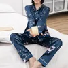 Pyjama en Imitation soie pour femmes, ensemble imprimé Floral soyeux, manches longues, chemise, pantalon à jambes larges, vêtements de nuit, printemps