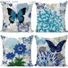 Pillow Blue Butterfly Flower Decorative case Living Room Sofa Office Seat Cushion Cover Bedroom Home Decor Throw Y240401