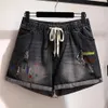 Plus storlek 6xl 150 kg svart sommarbroderi jeans shorts avslappnad stor denim hål kvinnor korta byxor 240322