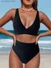 Women's Swimwear V Neck Bikinis 2024 Women High Waist Swimsuit Print Sexy Swimwear Female Bathers Bathing Swimming Swim Suit Beachwear T240330