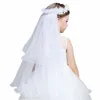 Dzieci Little Princarband Double Layers Tiulle Bridal Veils Frs Garland Ruffles Floral Lace Wedding Wreath P0IA#