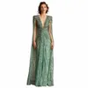Shar ha detto Dres Dres Green Evening Dres Green Evening Dubai Crystal Sage con Cape Fuchsia Gold Elegant Wedding Wedding Party Gowns SS399 M78E#