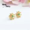 Studörhängen Natural S925 Silver Inlaid Jadeite Emperor Green Eight Petal Flower Earring Charm Elegant Personalized Fashion Exquisite