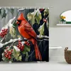 Rideaux de douche Rideau de Noël Rideau de vacances d'hiver Ferme Grange portant un chapeau et une écharpe Bonhomme de neige Rouge Oiseau Baie Arbre Décor de salle de bain