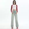 Light colored high waisted jeans for womens spring new Korean version trend loose and slimming design narrow version wide leg straight leg pants