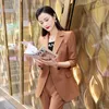 Women's Two Piece Pants Autumn And Winter Long Sleeve Solid Color Single-Breasted Gray Business Wear Two-Piece Set Work Uniforms Black Women