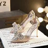 Dress Shoes Women High Heels Rhinestone Bow PVC Transparent Pumps Stiletto Sexy Bride Party Wedding