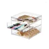 Cajas de almacenamiento Elegante juego de organización de escritorio alto transparente con 3 cajones