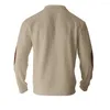 Herrtröjor fast färg tröja retro stativ krage med rand applikation lapptäcke mjukt andningsbart tyg länge för hösten