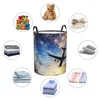 Waszakken Opvouwbare mand Vliegtuig in zonsonderganghemel Ronde opbergbak Grote mand Opvouwbare kleding Speelgoedemmer Organizer