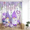 Duschvorhänge Frühling Elf Vorhang Gnome Aubergine Sonnenblume Blume Bauernhof Planke Cartoon Niedlich Druck Familie Badezimmer Dekor mit Haken