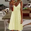 Casual Dresses Vacation Sundress Solid Color Dress Elegant V Neck Summer med Applique Detail Big Hem for Beach eller A Night Out