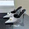 Slippers Spring And Autumn Pointed Leather Slim Heel Pearl Design Elegant High Sandals Sexy Party Dress Shoes