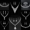 Värdebelt lab diamantsmycken Set Sterling Silver Wedding Halsbandörhängen för kvinnor Bridal Engagement Smycken Gift L636#