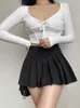 Womens T-Shirt Neck White Corset Crop Top Female Lace Up Shirring Spring Basic Long Sleeve Tee Shirts Korean Fashion Slimwomens Drop D Otqcg