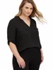 Plus Size Elegante Fi Estate Primavera arrotolata manica Camicetta Donna Nero con scollo a V Office Chiff Camicetta Camicia di grandi dimensioni 8XL u1Df #