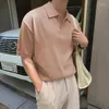 Männer Polos V-ausschnitt Gestrickte Kurzarm Polo Hemd Koreanische Mode Sommer Luxus Tees Harajuku Tops Eis Seide T-shirts 2024