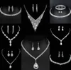 Värdebelt lab diamantsmycken Set Sterling Silver Wedding Halsbandörhängen för kvinnor Bridal Engagement Smyckesgåva U6FD#