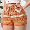 Plus size floral impressão verão casual curto nó elástico cintura elegante boho shorts feminino roupas 7xl 8xl 240322