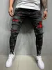 Erkek Kot Streetwear Sıska Yırtılmış Rahat Lake Sıkıntılı Çok Delikleri Küçük Ayaklar Denim Pantolonlar Erkek Yıkanmış Kalem Pantolon