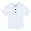 Linen Cotton White Shirts 2024 Boys Girls Summer T-Shirts Toddler Comfortable Tops Tee Children Clothing Kids Button Blouse 240326