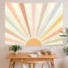 Tapestries Boho Sun Tapestry Wall Hanging Retro 70s Abstract Striped Aesthetic Sunrise Vintage For Bedroom Living Room