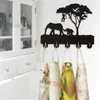 Askı Orman Fil Aile Duvar Monte Askısı 5 kancalı ahşap dekor hayvanları siluet sanat siyah raf