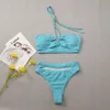 2024 neue Spezielle Stoff Dot Tuch Blau Ein Stück Badeanzug Bikini Sexy Strap Bikini Frauen