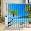 Shower Curtains Summer Day Seaside Vacation Landscape Curtain Sandy Beach Coconut Tree Blue Sky Chair Bathroom With Hook Waterproof