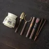 Cucharas de té Ceremonia Ruyao seis caballeros ébano Clip de madera maciza cuchara aguja cepillo conjunto accesorios completos de alta-E